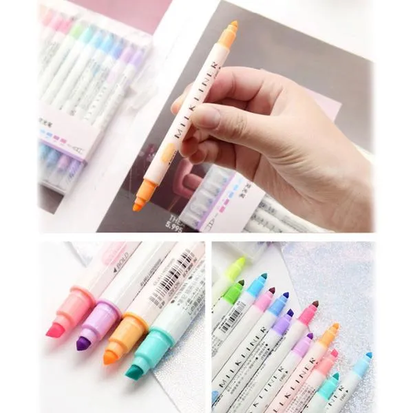 12-Piece: Cute Double Head Fluorescent Pen Highlighters Set