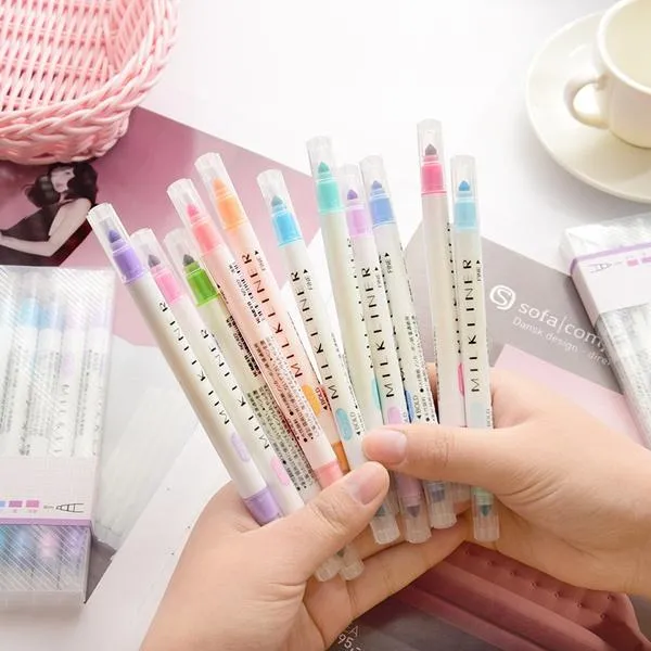 12-Piece: Cute Double Head Fluorescent Pen Highlighters Set