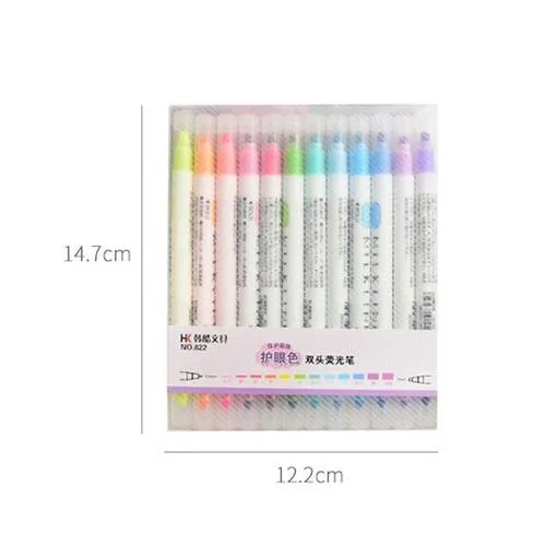 12-Piece: Cute Double Head Fluorescent Pen Highlighters Set