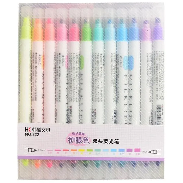 12-Piece: Cute Double Head Fluorescent Pen Highlighters Set