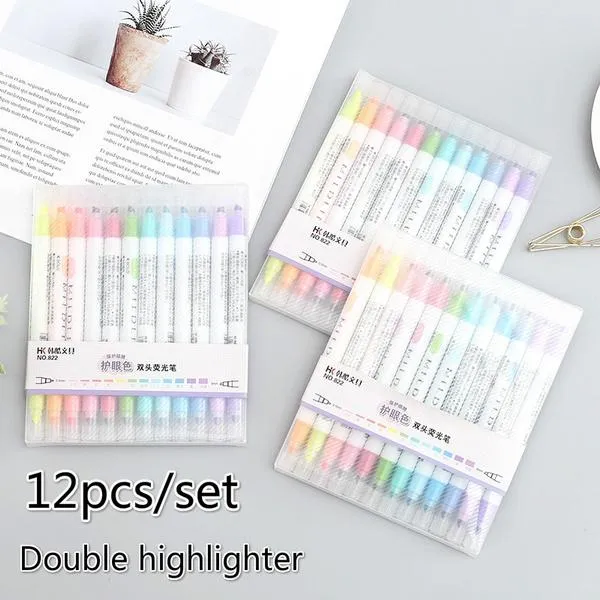 12-Piece: Cute Double Head Fluorescent Pen Highlighters Set