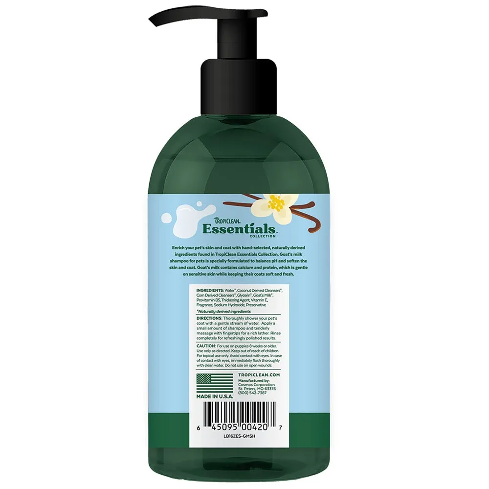 15% OFF: Tropiclean Essentials Goat's Milk Hypoallergenic Shampoo For Cats & Dogs 16oz