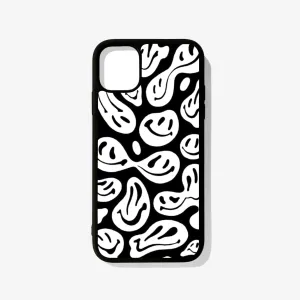 Black & White Crazy Smiley Glass Case