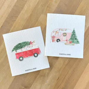 Christmas Camper, Vintage Van 2pk - Swedish Dish Cloth