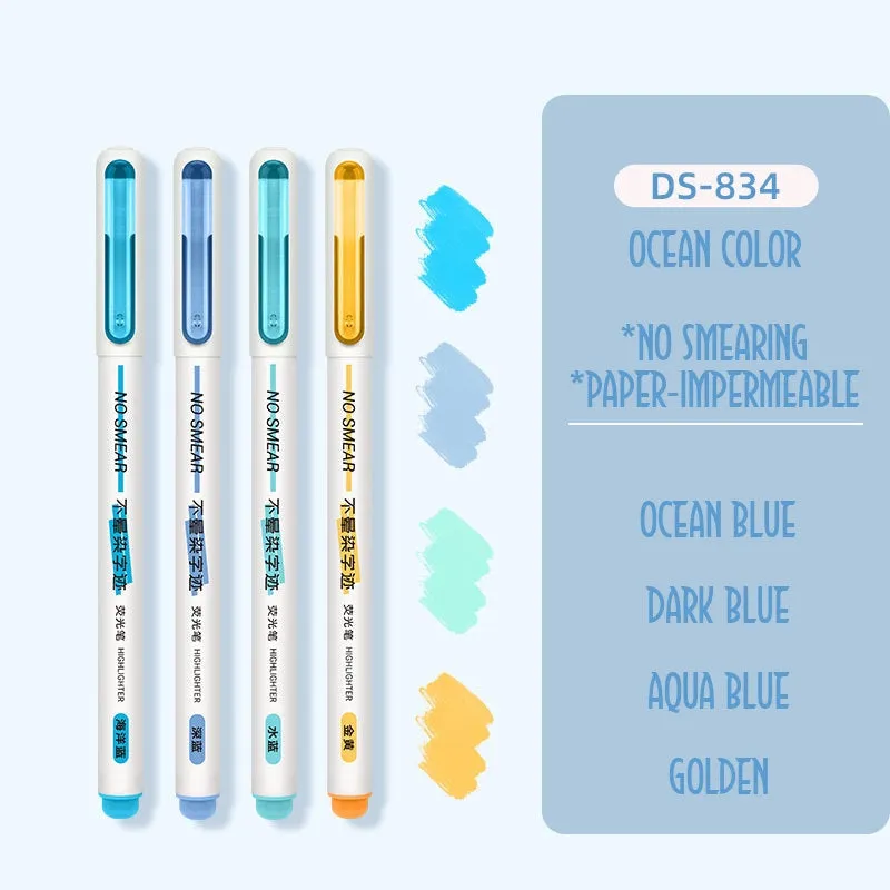 Dianshi NO SMEAR ELEGANT Color  Highlighter Set Refillable Highlighter Set Eco-Conscious Seven Series 4 Pen Set | Ds-834