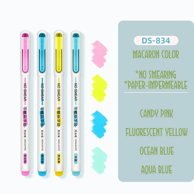 Dianshi NO SMEAR ELEGANT Color  Highlighter Set Refillable Highlighter Set Eco-Conscious Seven Series 4 Pen Set | Ds-834