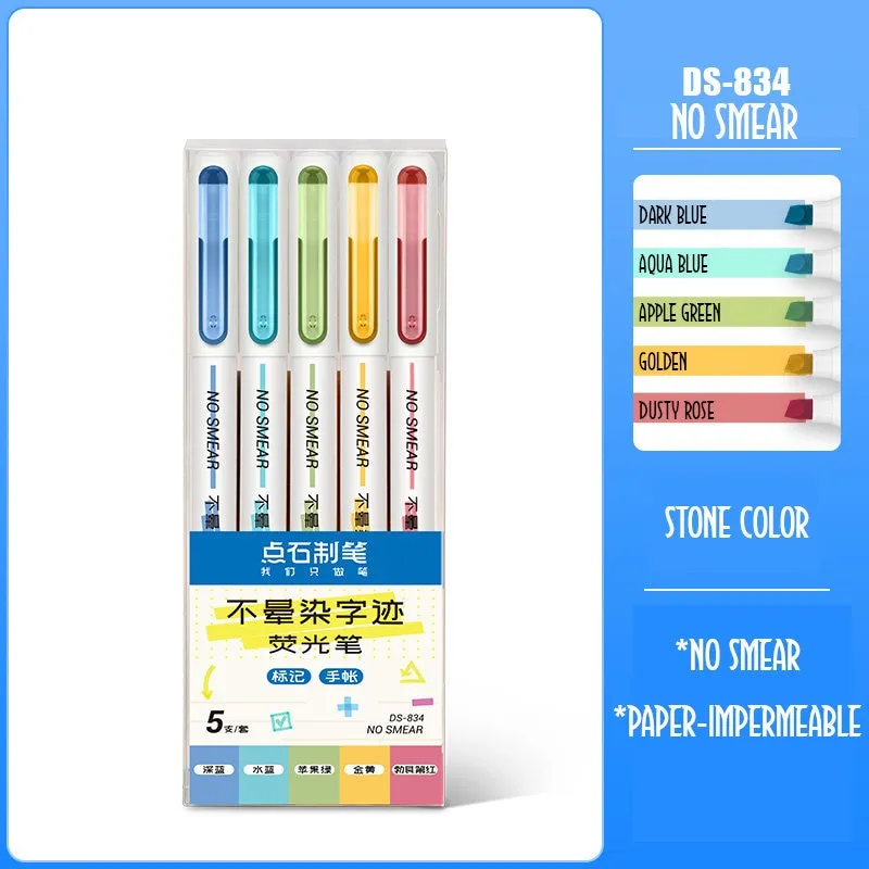 Dianshi NO SMEAR ELEGANT Color  Highlighter Set Refillable Highlighter Set Eco-Conscious Seven Series 4 Pen Set | Ds-834