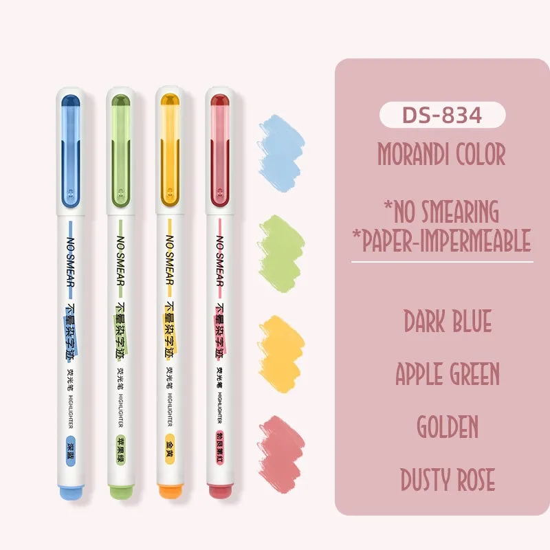 Dianshi NO SMEAR ELEGANT Color  Highlighter Set Refillable Highlighter Set Eco-Conscious Seven Series 4 Pen Set | Ds-834