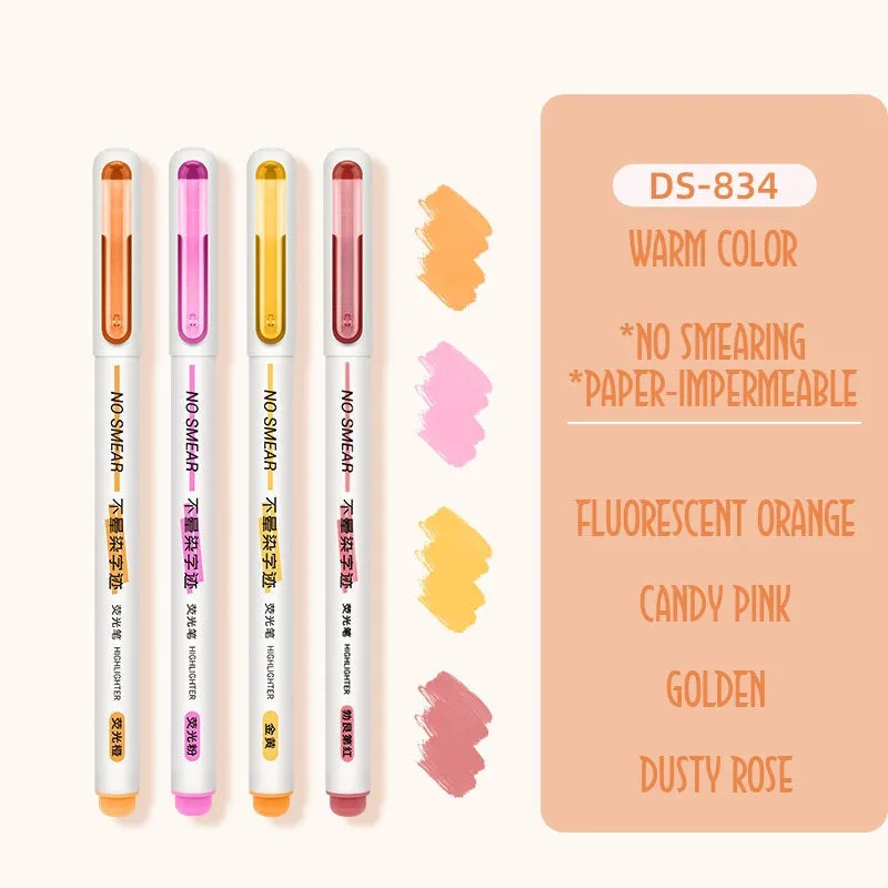 Dianshi NO SMEAR ELEGANT Color  Highlighter Set Refillable Highlighter Set Eco-Conscious Seven Series 4 Pen Set | Ds-834