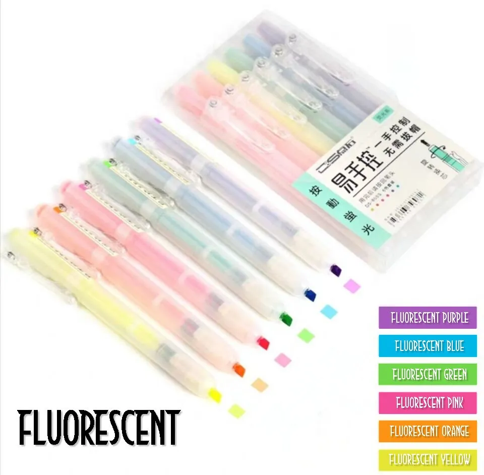 Dianshi RETRACTABLE SOFT Color  Highlighter Set Refillable Highlighter Set Eco Conscious Four Series Six Pen Set 24 Colors | DS-805S