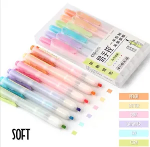 Dianshi RETRACTABLE SOFT Color  Highlighter Set Refillable Highlighter Set Eco Conscious Four Series Six Pen Set 24 Colors | DS-805S