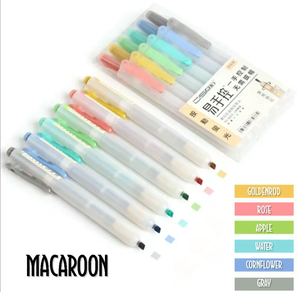 Dianshi RETRACTABLE SOFT Color  Highlighter Set Refillable Highlighter Set Eco Conscious Four Series Six Pen Set 24 Colors | DS-805S