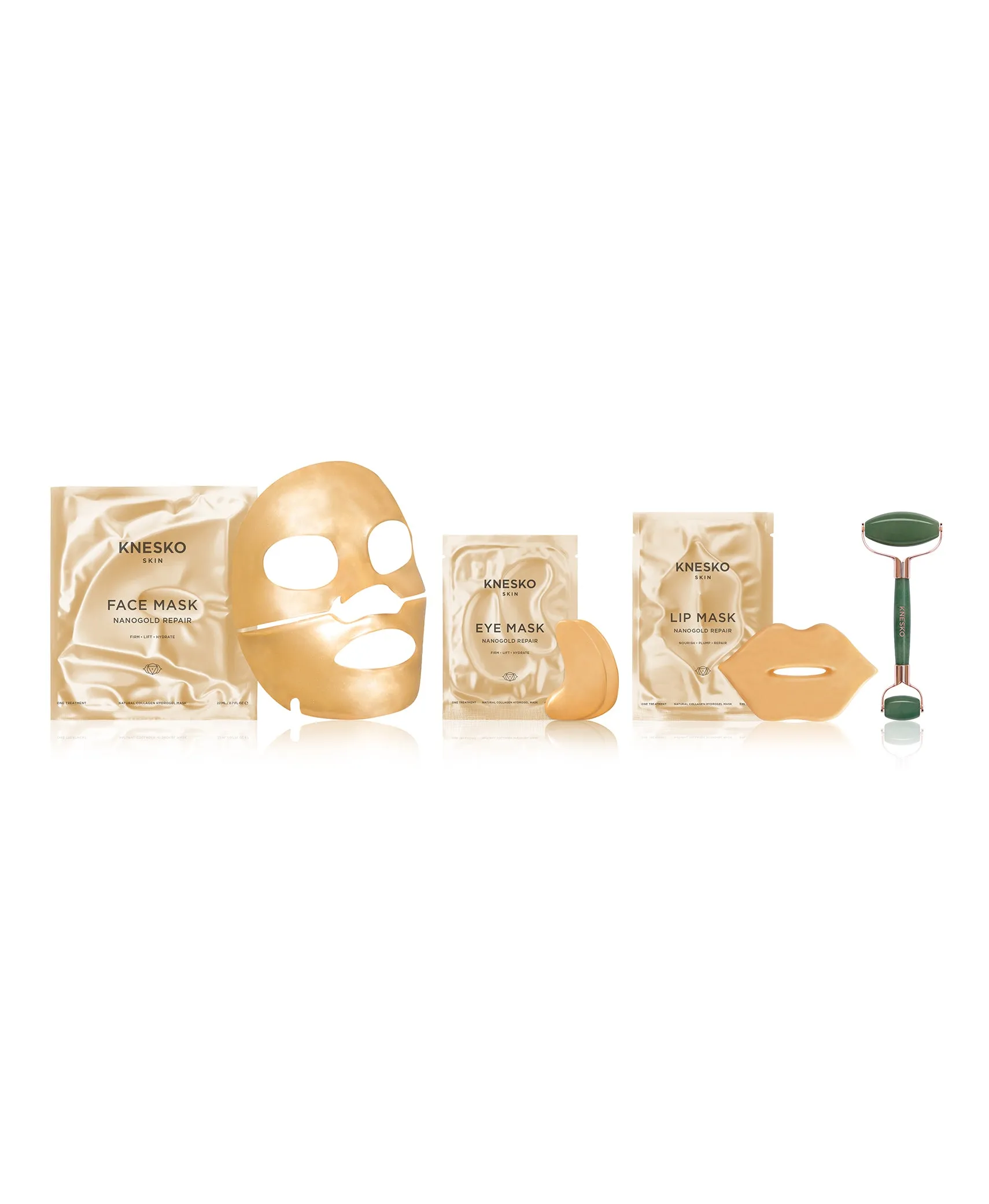 Gold Repair Collagen Mask & Green Jade Gemstone Roller Discovery Kit