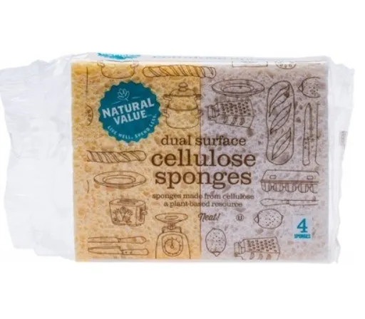 Natural Value Dual Surface Cellulose Sponges Pack of 4