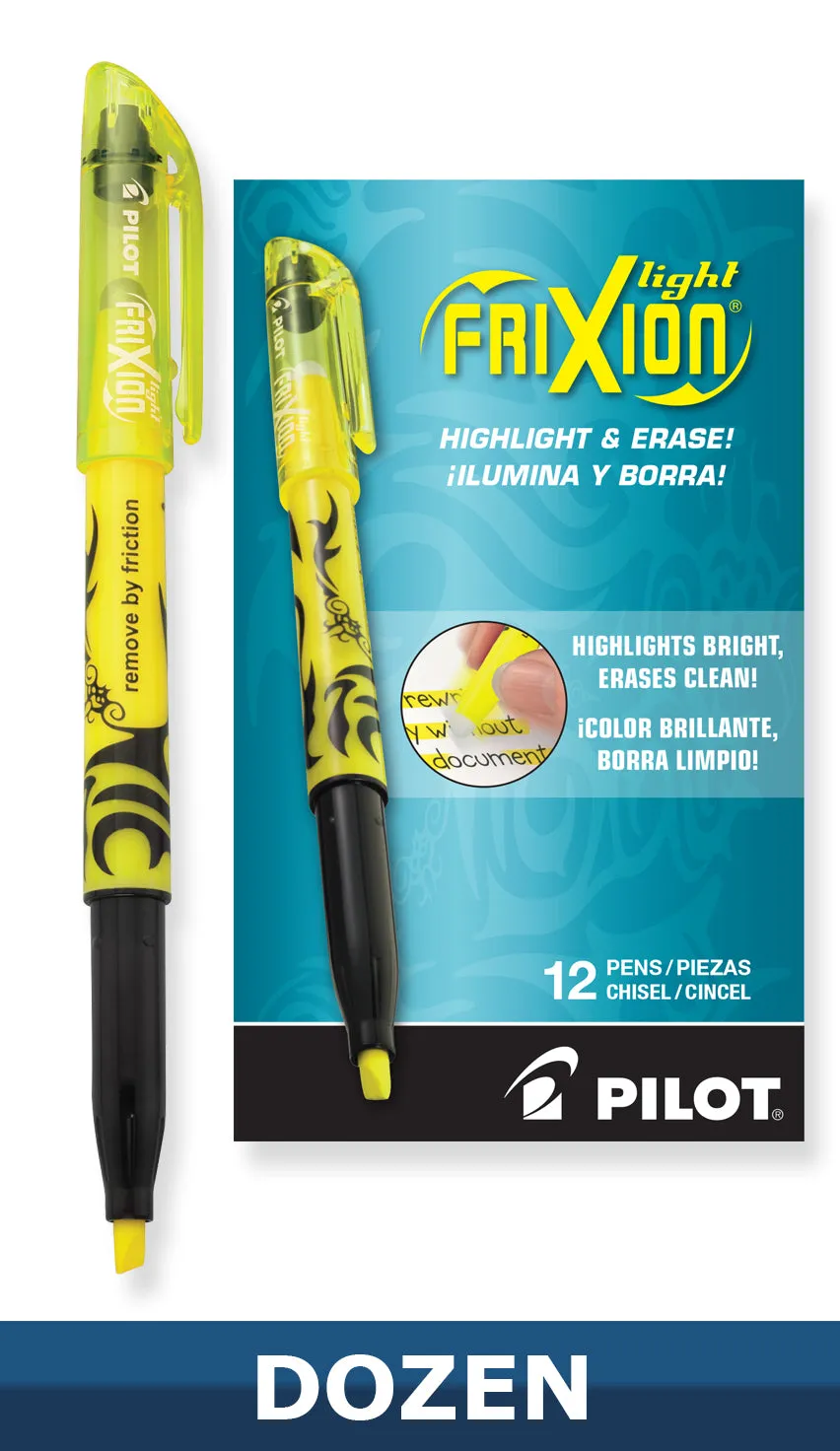 Pilot Frixion Light Highlighter with Erasable Ink. Dozen Box