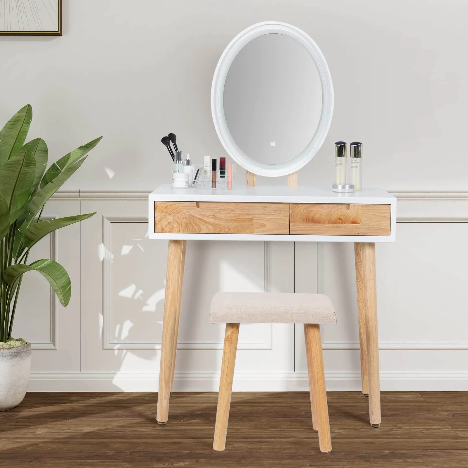 Vanity Makeup Table Set with Adjustable LED Mirror IF11213