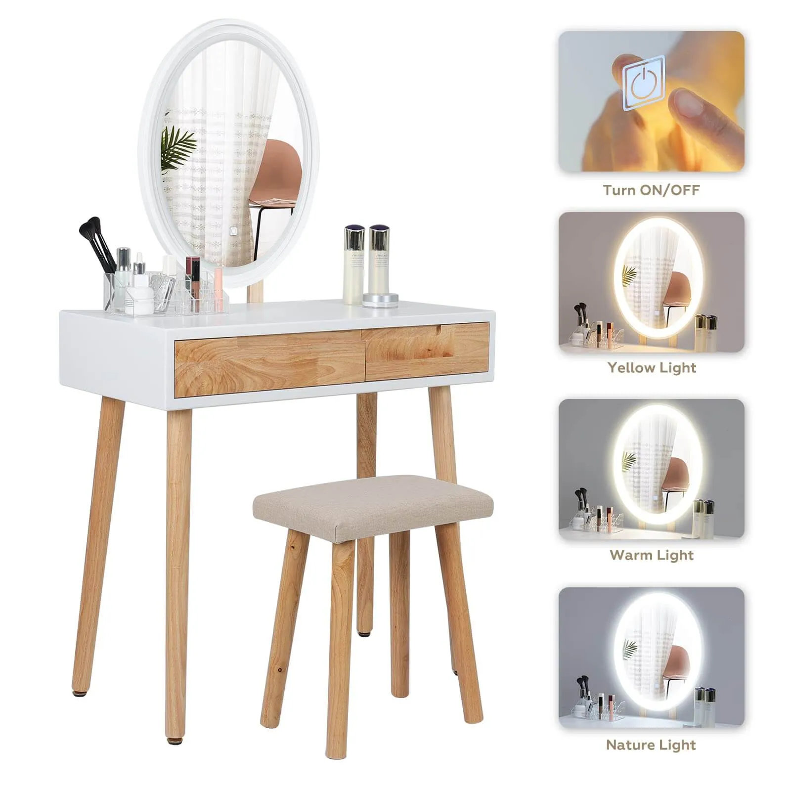 Vanity Makeup Table Set with Adjustable LED Mirror IF11213