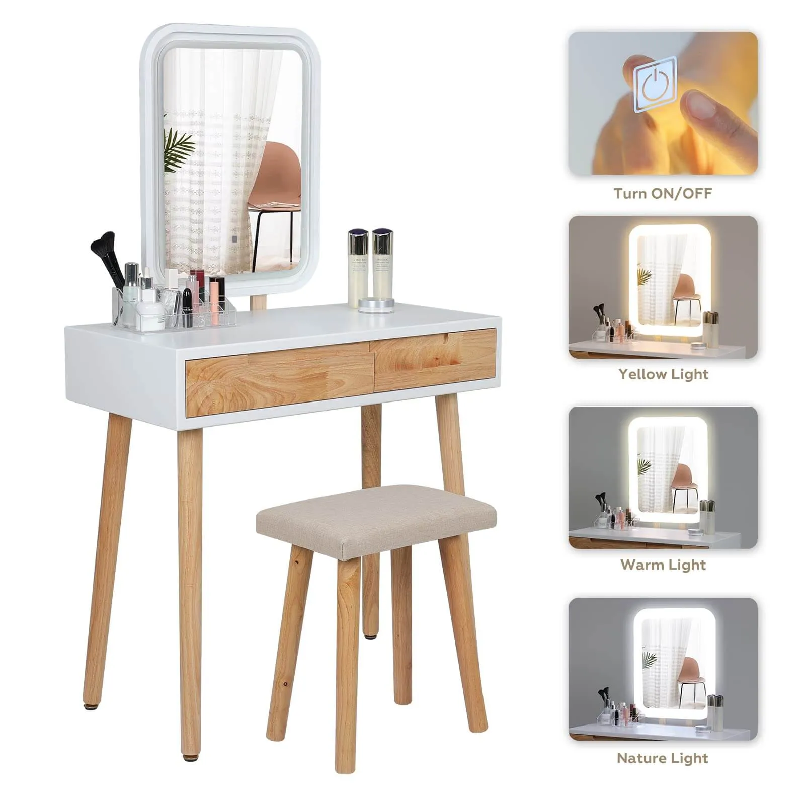 Vanity Makeup Table Set with Adjustable LED Mirror IF11213