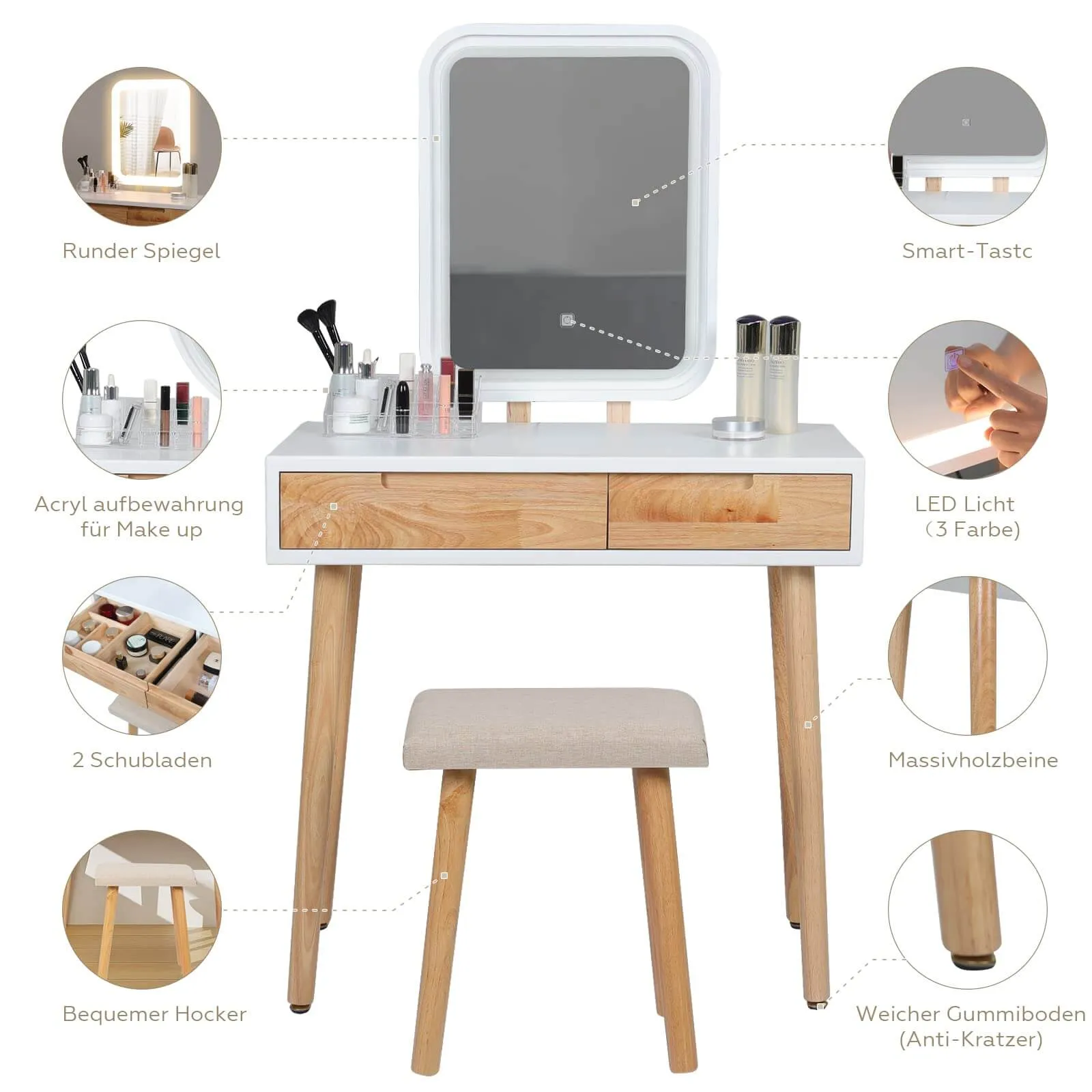 Vanity Makeup Table Set with Adjustable LED Mirror IF11213