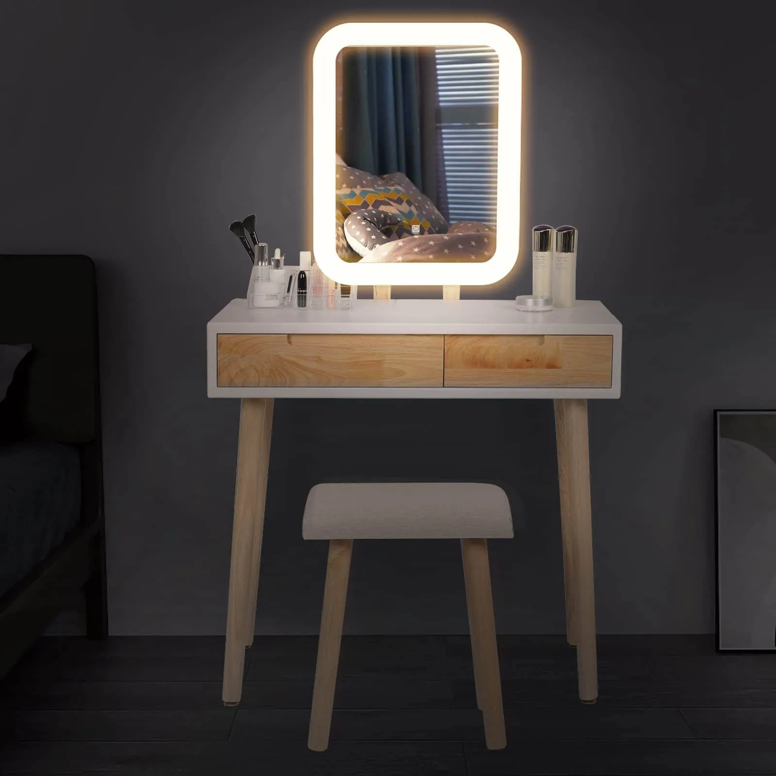 Vanity Makeup Table Set with Adjustable LED Mirror IF11213