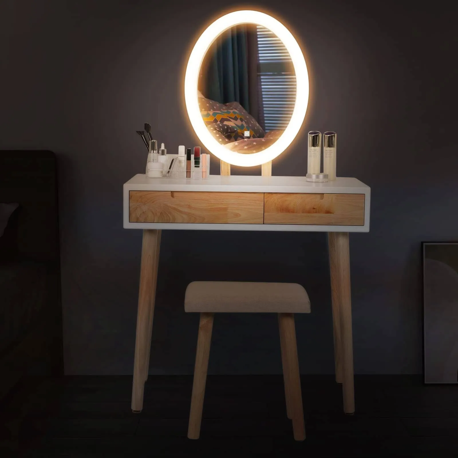 Vanity Makeup Table Set with Adjustable LED Mirror IF11213