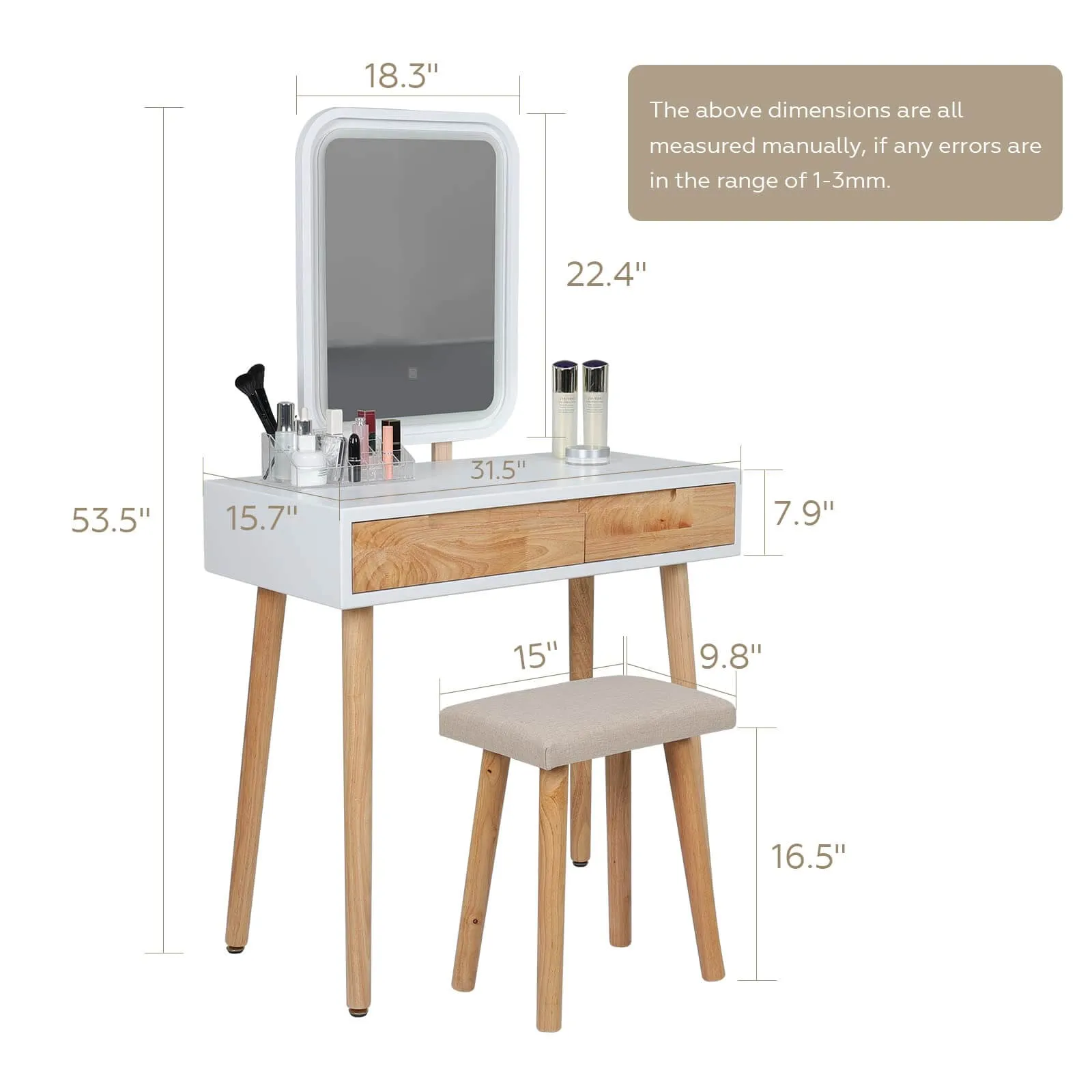 Vanity Makeup Table Set with Adjustable LED Mirror IF11213