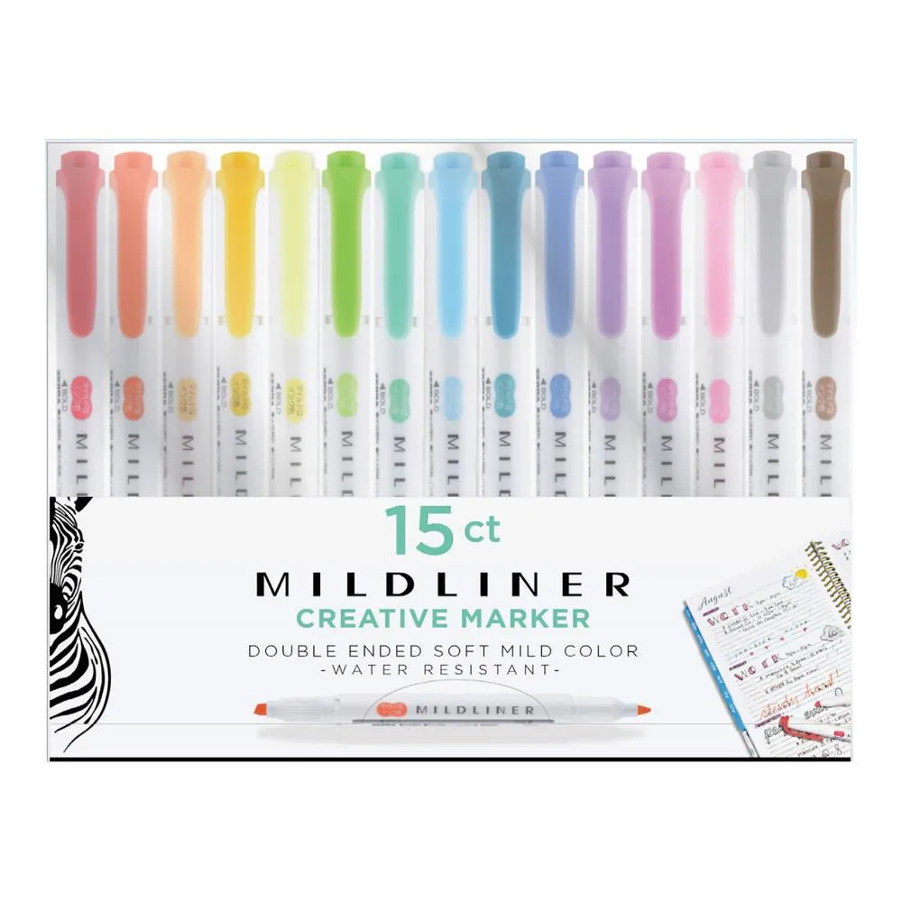 Zebra Mildliner Double Ended Highlighter 15pk Set