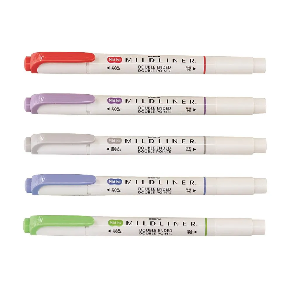 Zebra Mildliner Double Ended Highlighter 5pk Soft Colours Set